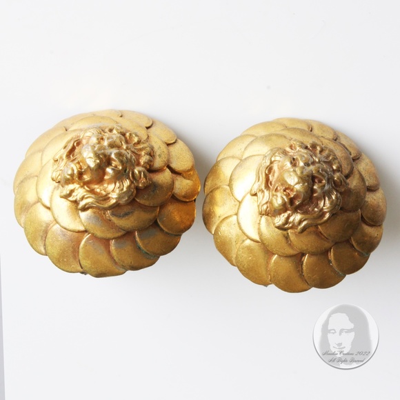 Rare Chanel Earrings Roaring Lion Head Art Deco Style Clip On Vintage 70s HTF - Picture 7 of 15